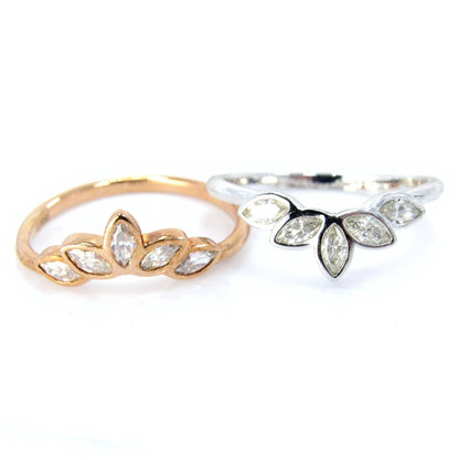 Marquise Moissanite Bezel Leaf band nature leaf moissanite curved Wedding Band Ring Rose White Gold Custom Anniversary Gift Ready to Ship Wan Love Designs