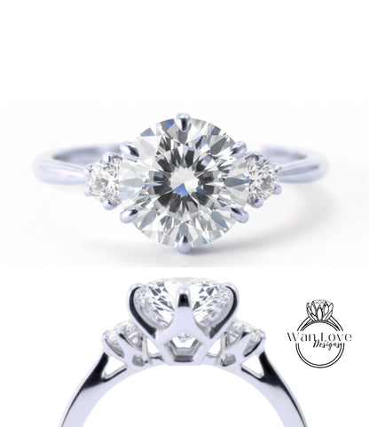 A close-up view of a diamond engagement ring with a large, brilliant-cut diamond set in a silver band.