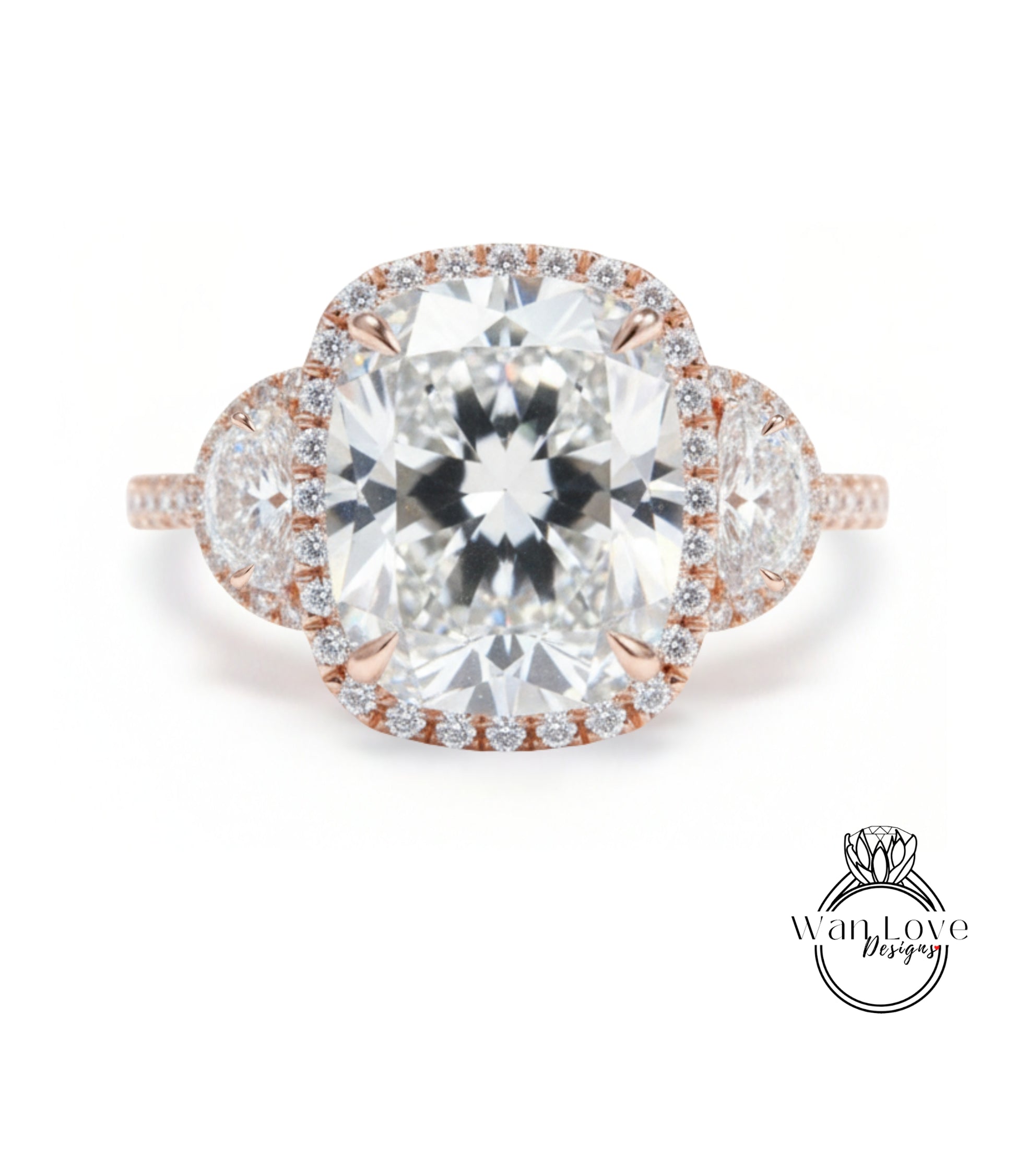 A large, round diamond engagement ring with a halo of smaller diamonds around the center stone.
