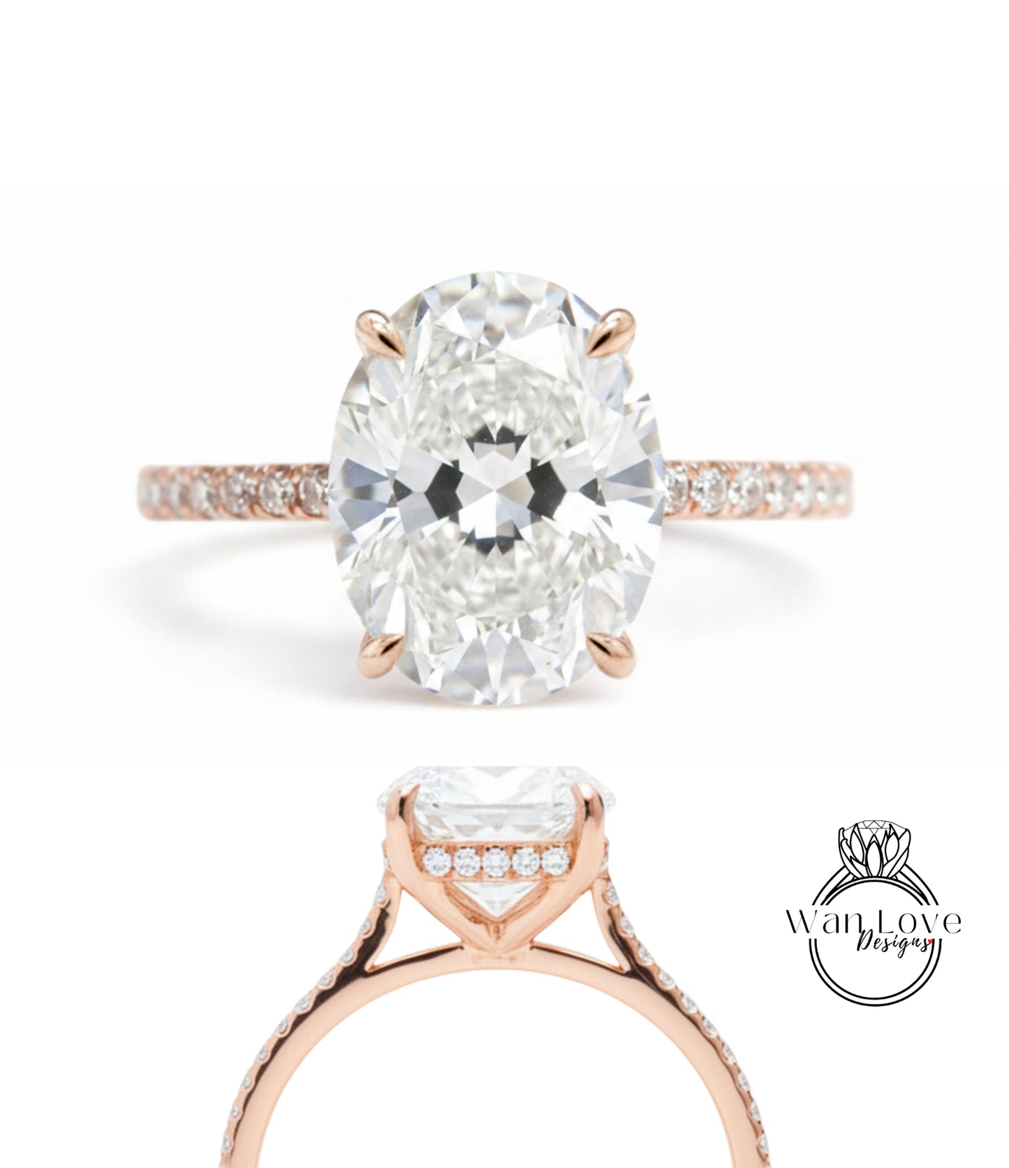 a beautiful diamond engagement ring with a large oval-shaped diamond set in a rose gold band.