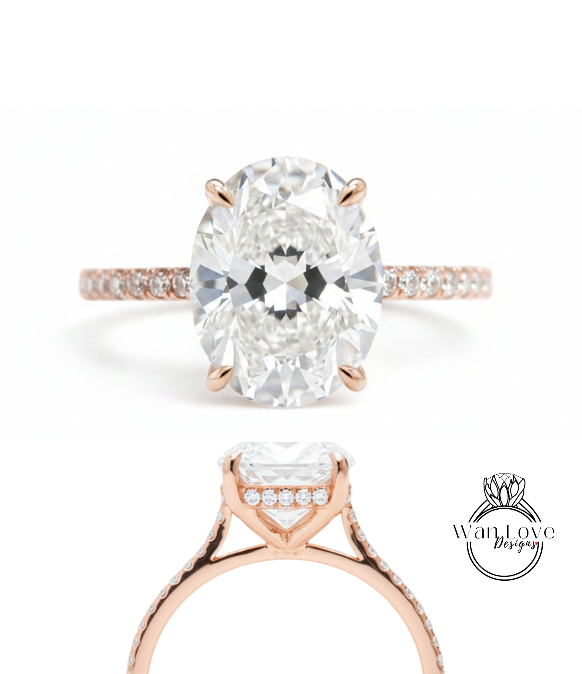 a beautiful diamond engagement ring with a large oval-shaped diamond set in a rose gold band.