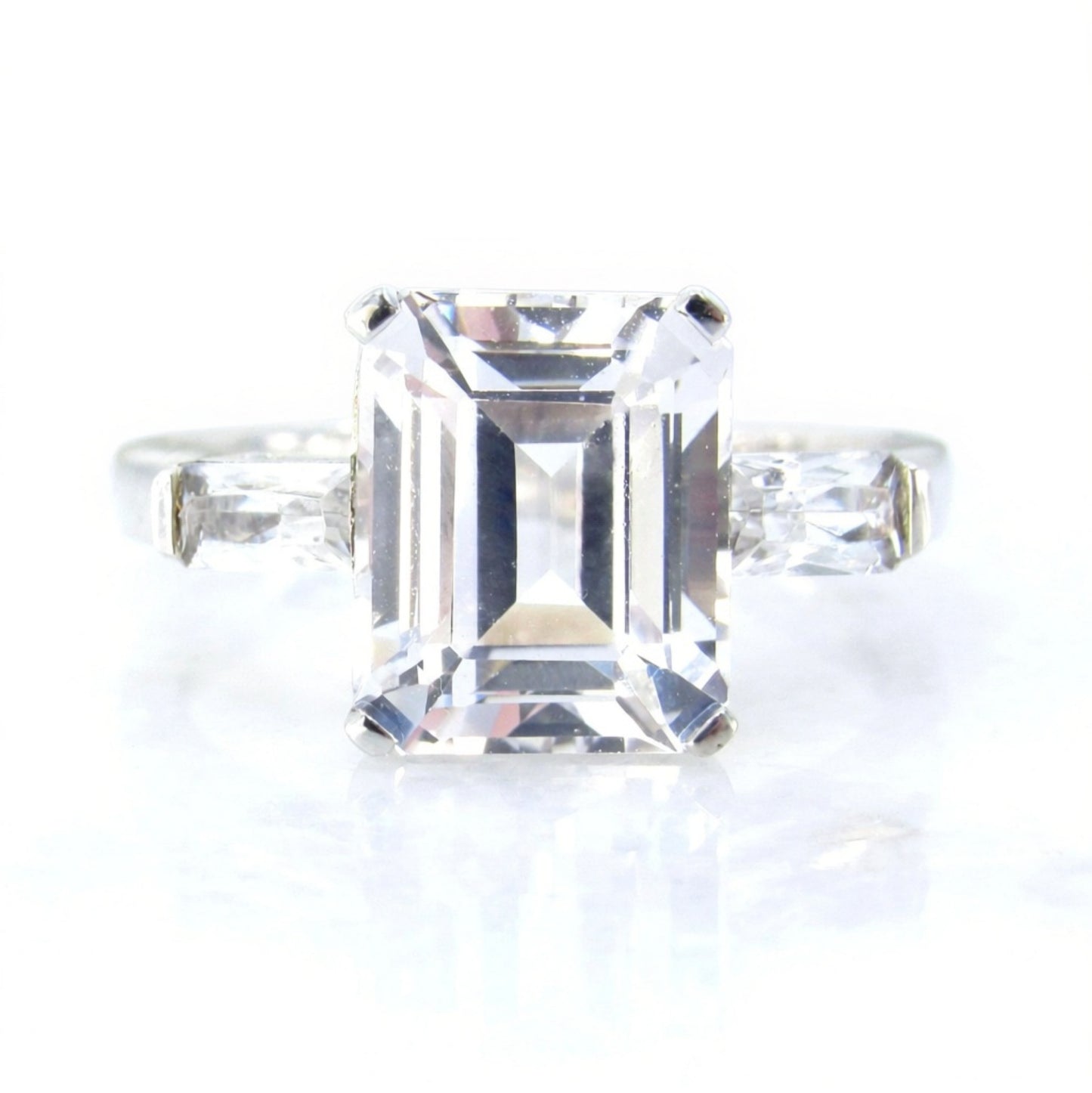 Vintage emerald cut White Sapphire engagement ring three stone ring art deco antique baguette ring anniversary wedding ring ~ Ready to Ship Wan Love Designs