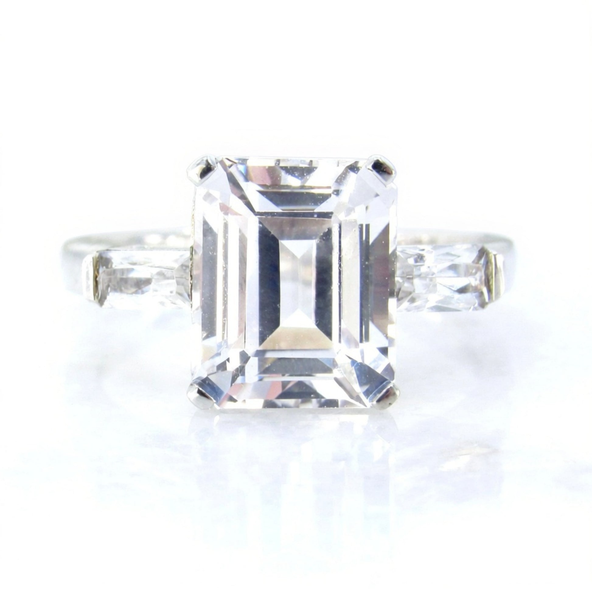 Vintage emerald cut White Sapphire engagement ring three stone ring art deco antique baguette ring anniversary wedding ring ~ Ready to Ship Wan Love Designs