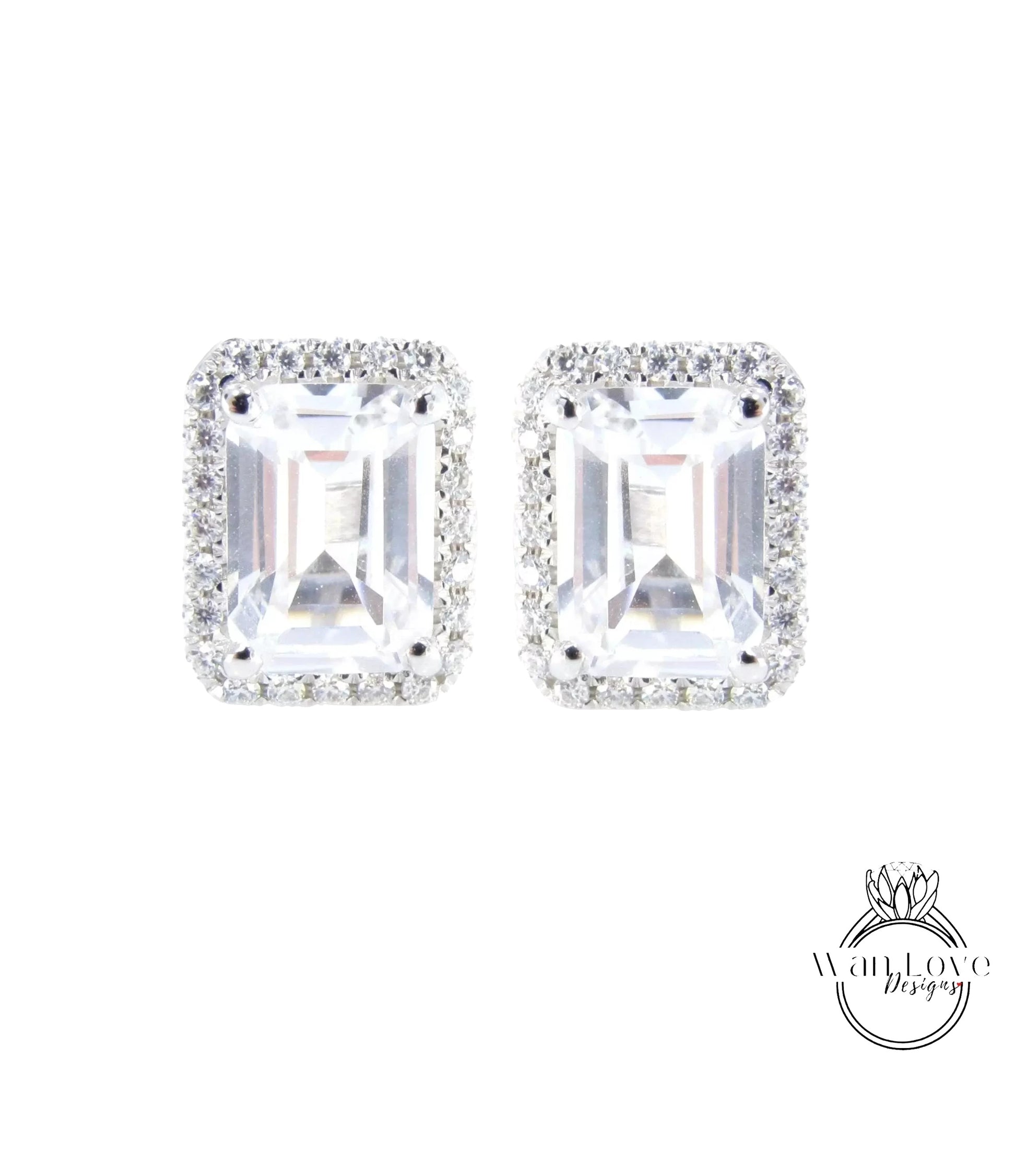 2ct Minimalist Emerald Diamond Halo Earrings • Emerald Cut Moissanite Earrings • Perfect Simple Earrings • Wedding Earrings • Gift for Her Wan Love Designs