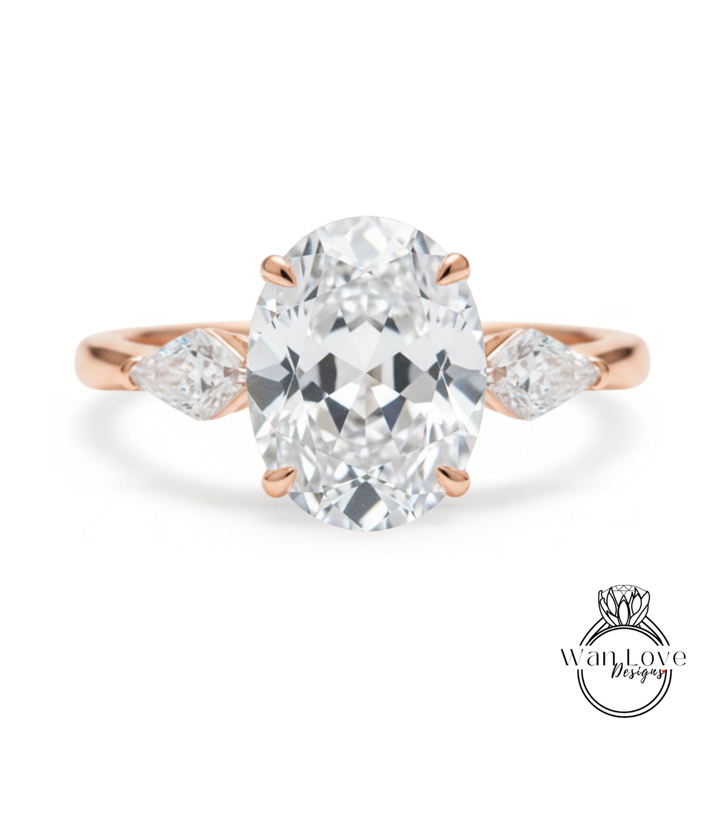 a beautiful diamond engagement ring with a large oval-shaped diamond set in a rose gold band.