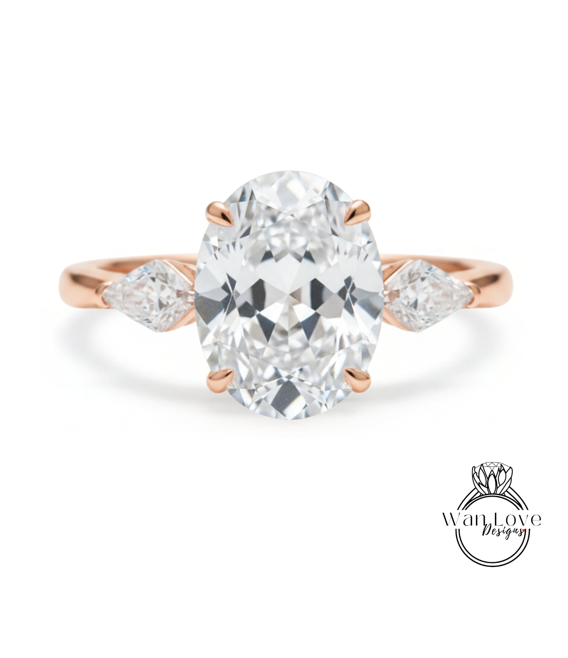 a beautiful diamond engagement ring with a large oval-shaped diamond set in a rose gold band.