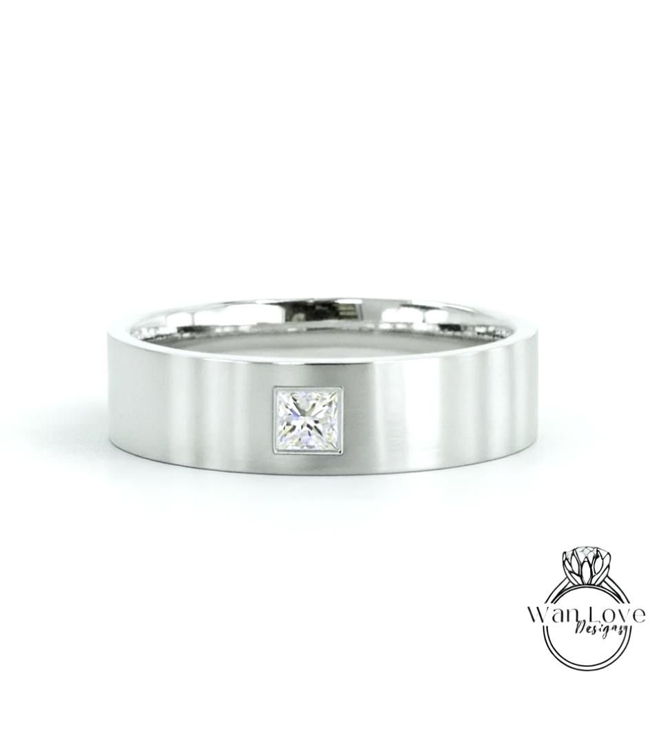 14k 18k Solid Gold Princess cut Wedding Ring for Men, Gold Mens Wedding Band, Custom Birthstone Mens Wedding Ring, Rings for Men, Gift him
