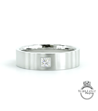 14k 18k Solid Gold Princess cut Wedding Ring for Men, Gold Mens Wedding Band, Custom Birthstone Mens Wedding Ring, Rings for Men, Gift him