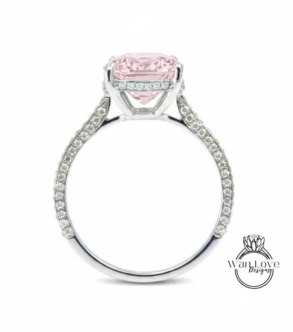 Anello di fidanzamento con zaffiro rosa chiaro e diamanti, ovale, celebrità, personalizzato, matrimonio, regalo di anniversario, impegno, proposta