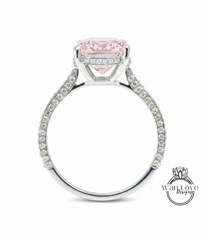 Anello di fidanzamento con zaffiro rosa chiaro e diamanti, ovale, celebrità, personalizzato, matrimonio, regalo di anniversario, impegno, proposta