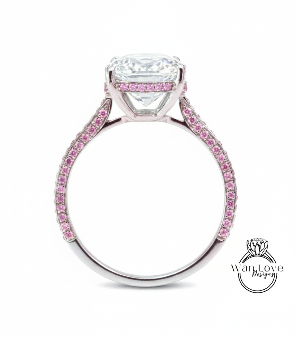 White & Pink Sapphire Engagement Ring-Oval-9ct-15x10mm-925 Silver Rhodium-Wedding-Aniversary Gift-Celebrity style-Ready to Ship