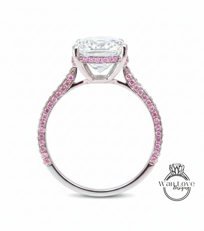 White & Pink Sapphire Engagement Ring-Oval-9ct-15x10mm-925 Silver Rhodium-Wedding-Aniversary Gift-Celebrity style-Ready to Ship