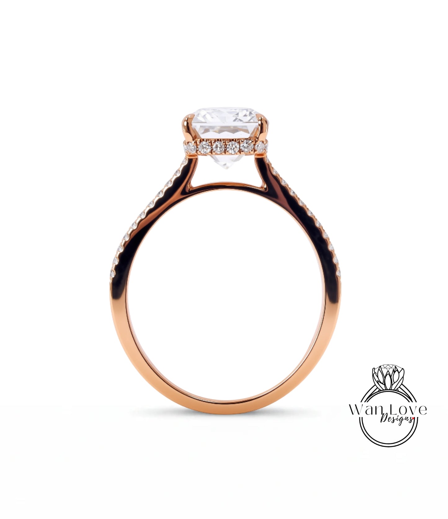 A close-up view of a gold ring with a large diamond center stone, showcasing the intricate design and craftsmanship of the jewelry piece.