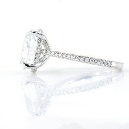 3ct Moissanite Crushed Ice Oval Engagement Ring, Elongated Oval Hidden Halo Solitaire Wedding Ring, White Gold Moissanite Ring,Ready to Ship
