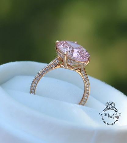 Anello di fidanzamento con zaffiro rosa chiaro e diamanti, ovale, celebrità, personalizzato, matrimonio, regalo di anniversario, impegno, proposta