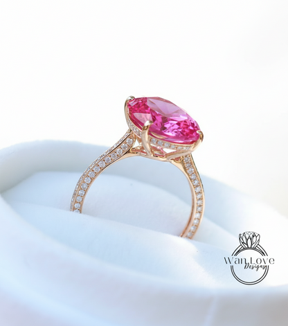 Anello di fidanzamento stile celebrità con diamante zaffiro blu da 9 ct Anello con alone laterale ovale Anello da sposa in oro 14k quasi eternità Promessa Anniversario