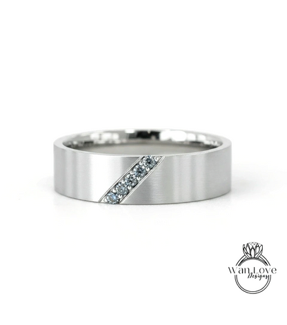 Diagonal Men's Sapphire Ring - Sapphire Ring Men - Diamonds Wedding Band - 5mm Band Moissanite - Unique Mens Band - 14k Gold - Ring For Men