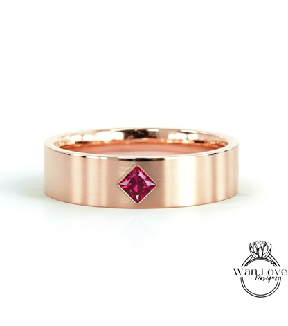 Gold Diamond Men's Band vintage princess cut kite set wedding ring unique Art Deco Geometric ring promise anniversary ring solid gold band