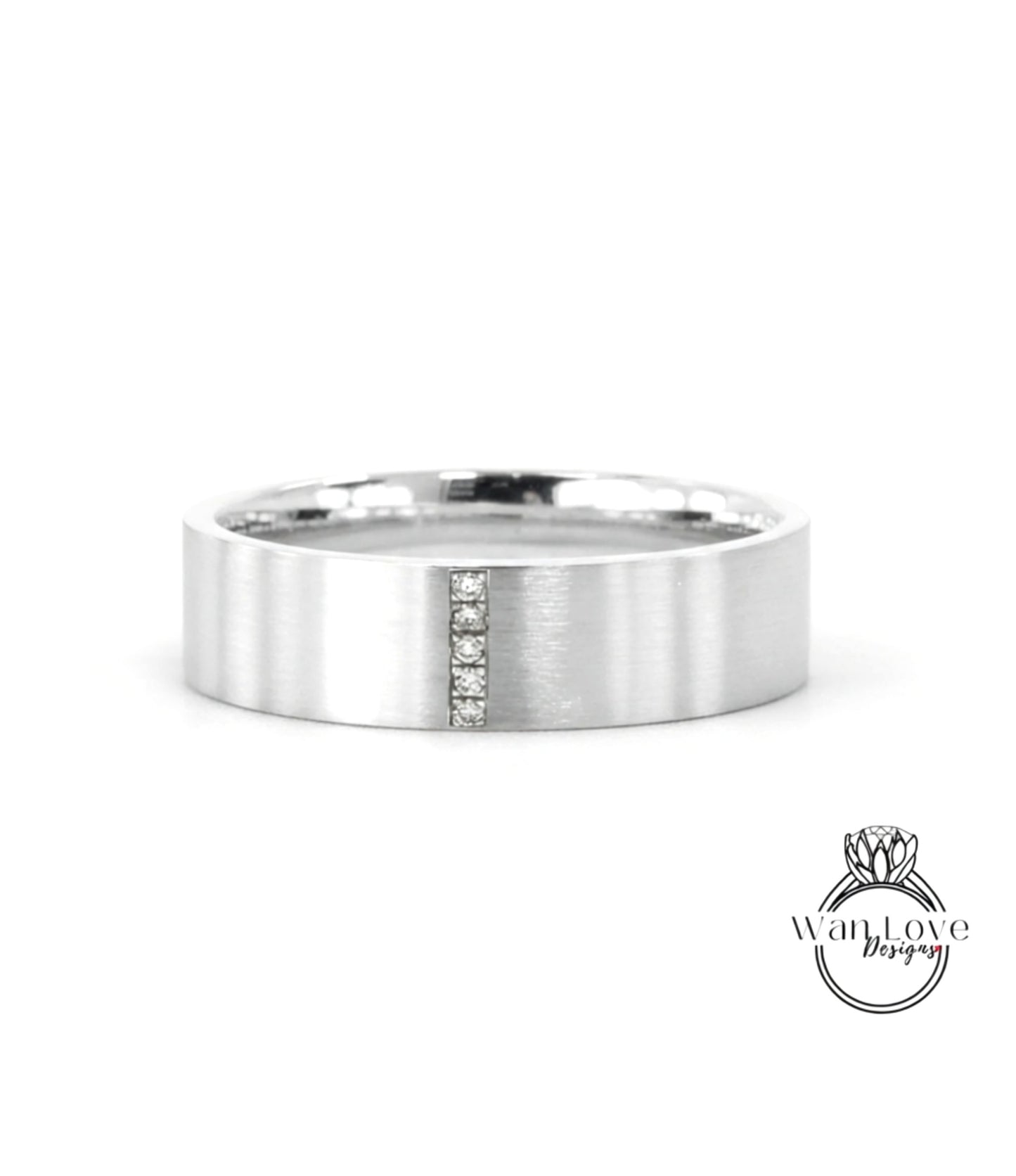 Solid gold men band flat wedding band Vintage Art deco Saphire band 14k solid white gold wedding band unique Bridal ring Anniversary Gift