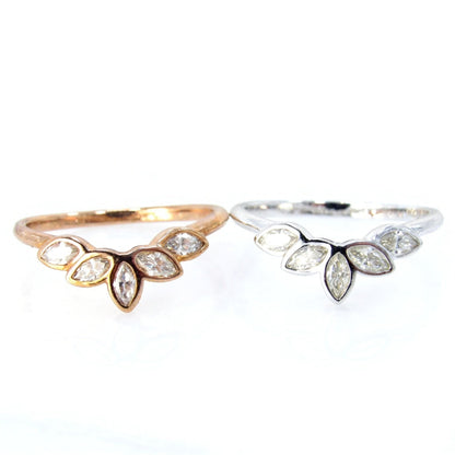 Marquise Moissanite Bezel Leaf band nature leaf moissanite curved Wedding Band Ring Rose White Gold Custom Anniversary Gift Ready to Ship Wan Love Designs