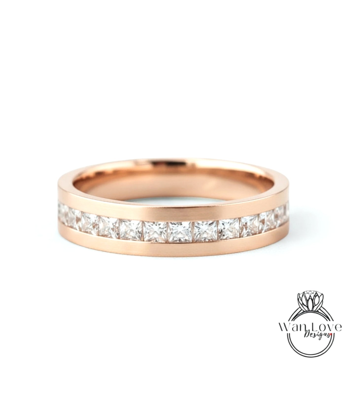 Mens Moissanite Diamond Wedding Band, Channel Princess cut Mens Wedding Band, Solid Gold Wedding Ring, His Wedding Band, Mens Promise Band