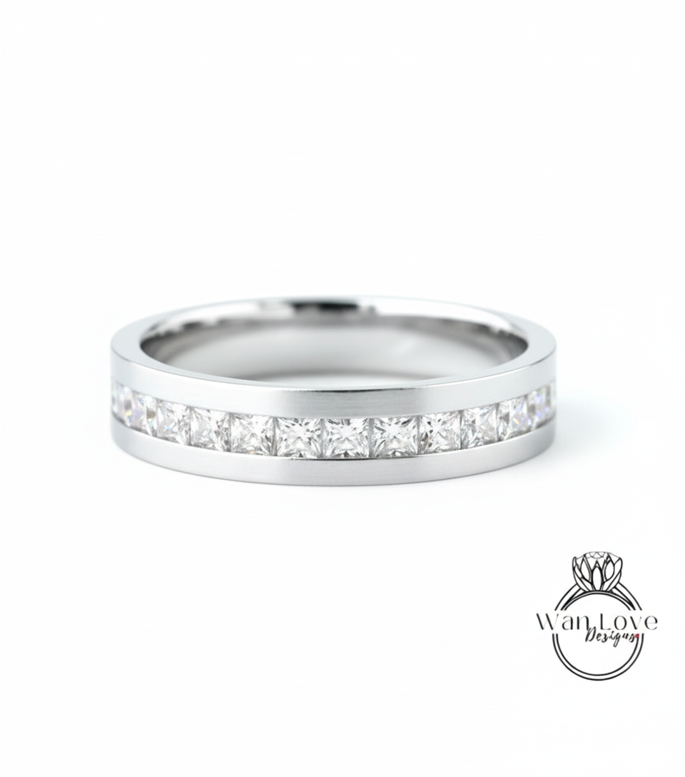 Green Emerald Ring | 14K Gold Emerald Wedding Band | Princess cut Emerald Mens Ring | Statement Ring | Mens Birthstone Ring | Gift for Him