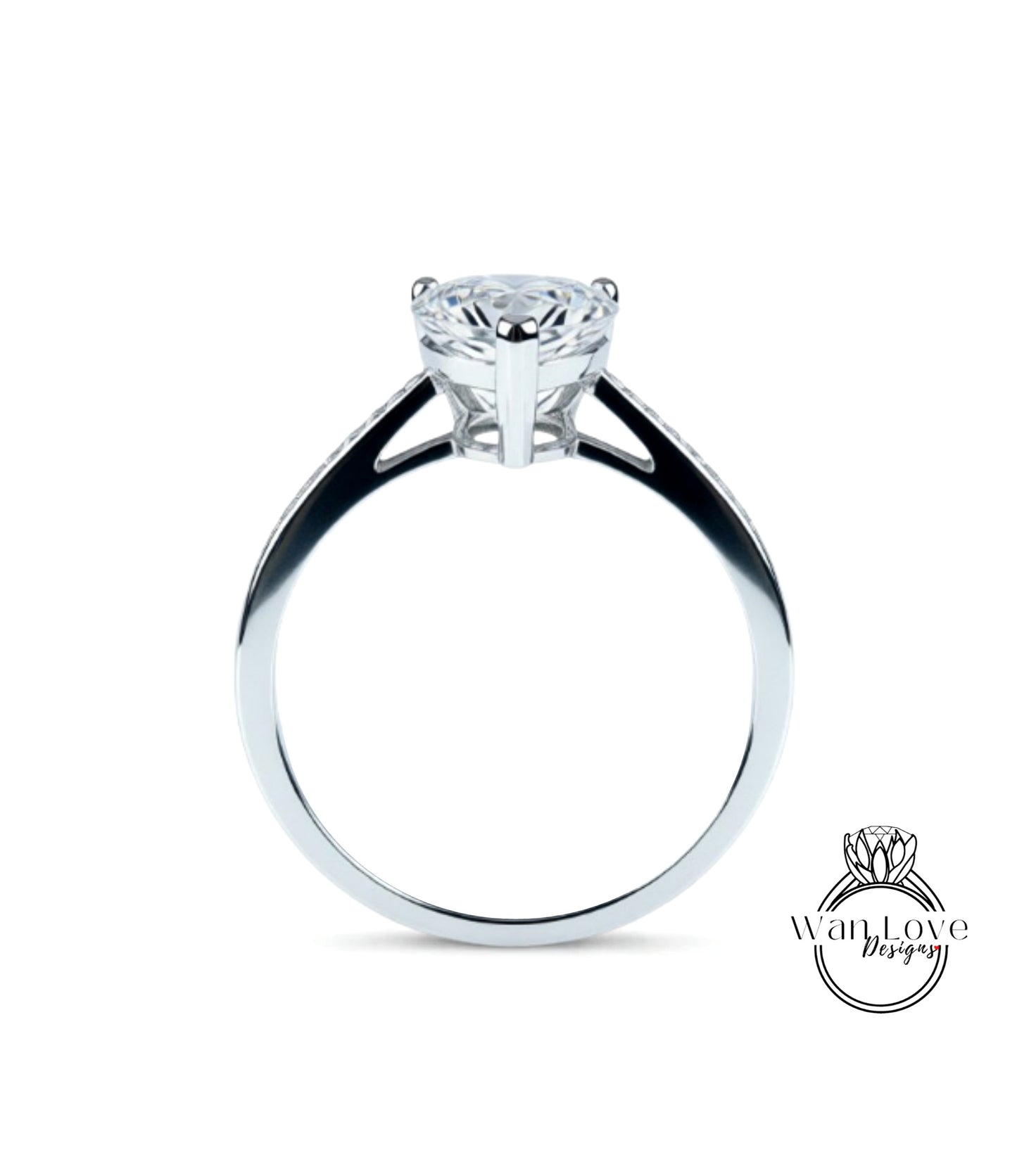 A silver engagement ring with a large diamond set in the center.