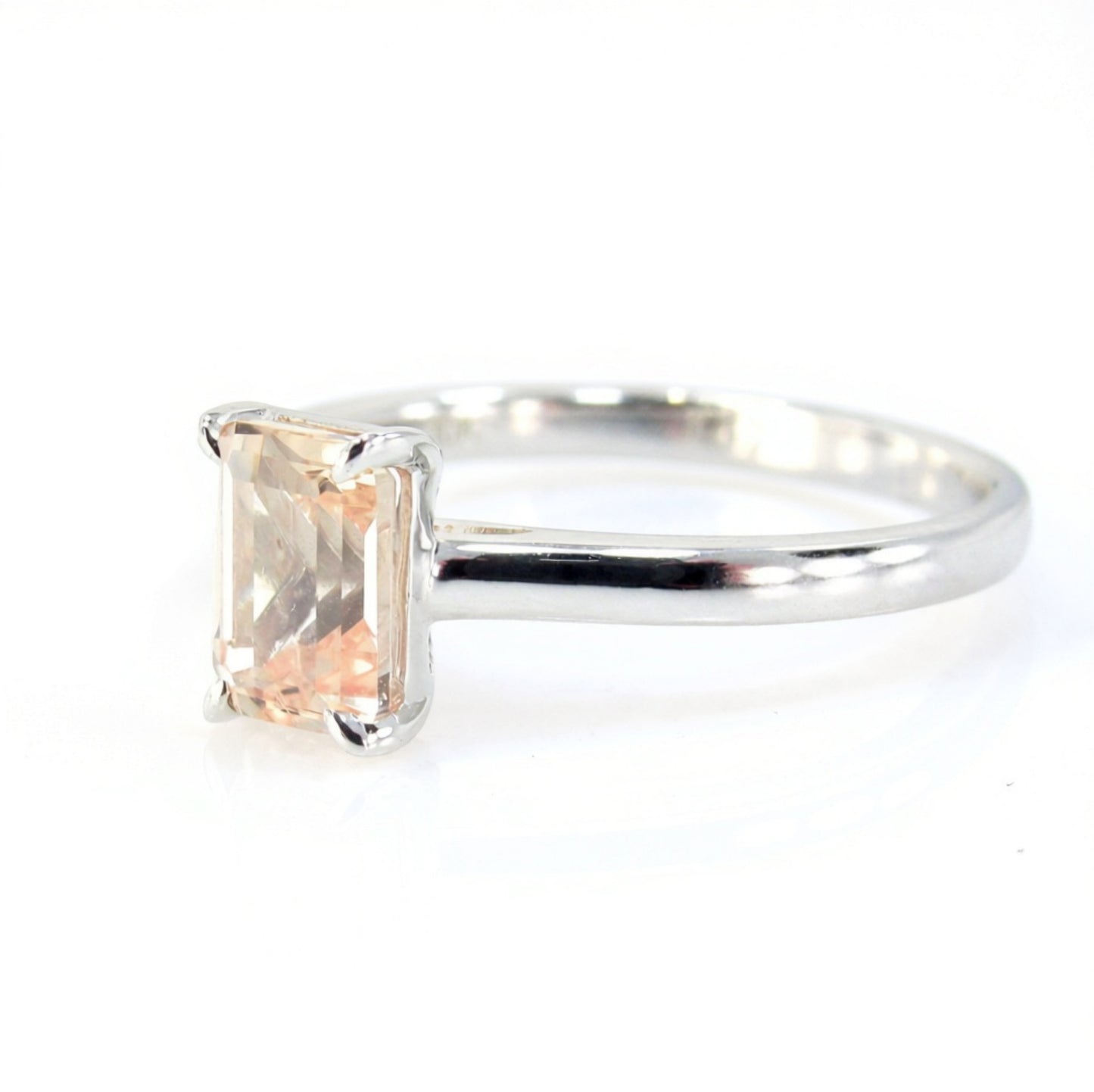 Peach Champagne Sapphire Emerald cut Solitaire Engagement Ring 1ct 7x5mm White Gold Wedding promise ring Anniversary Gift, Ready to Ship Wan Love Designs
