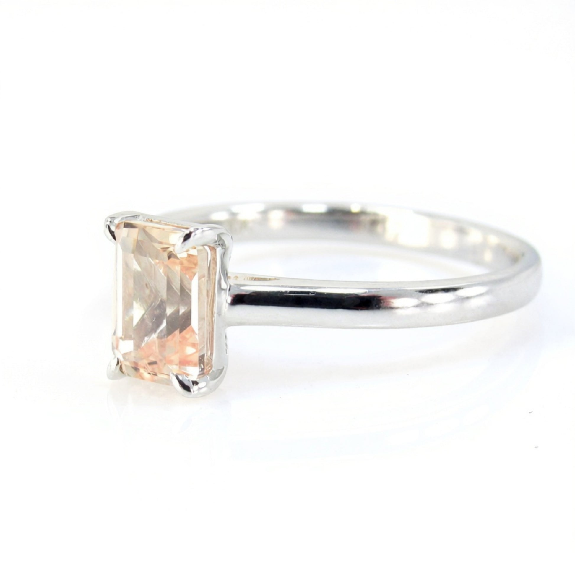 Peach Champagne Sapphire Emerald cut Solitaire Engagement Ring 1ct 7x5mm White Gold Wedding promise ring Anniversary Gift, Ready to Ship Wan Love Designs