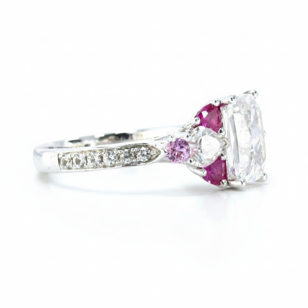 White Pink Sapphire Moissanite Ruby Emerald Round Heart Engagement Ring 3ct 9x7mm Custom Wedding White Gold Anniversary Gift-Ready to Ship