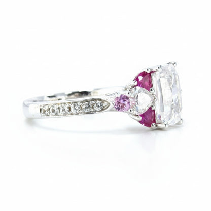 White Pink Sapphire Moissanite Ruby Emerald Round Heart Engagement Ring 3ct 9x7mm Custom Wedding White Gold Anniversary Gift-Ready to Ship