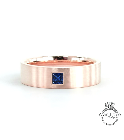 14k 18k Solid Gold Princess cut Wedding Ring for Men, Gold Mens Wedding Band, Custom Birthstone Mens Wedding Ring, Rings for Men, Gift him