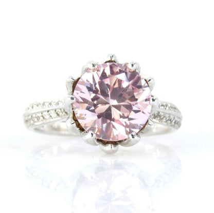 Lotus Flower Engagement Ring with 3 CT Blush Pink Peach Round Sapphire | Lotus Flower Ring | Unique Ring | Moissanite Ring | Ready to Ship Wan Love Designs