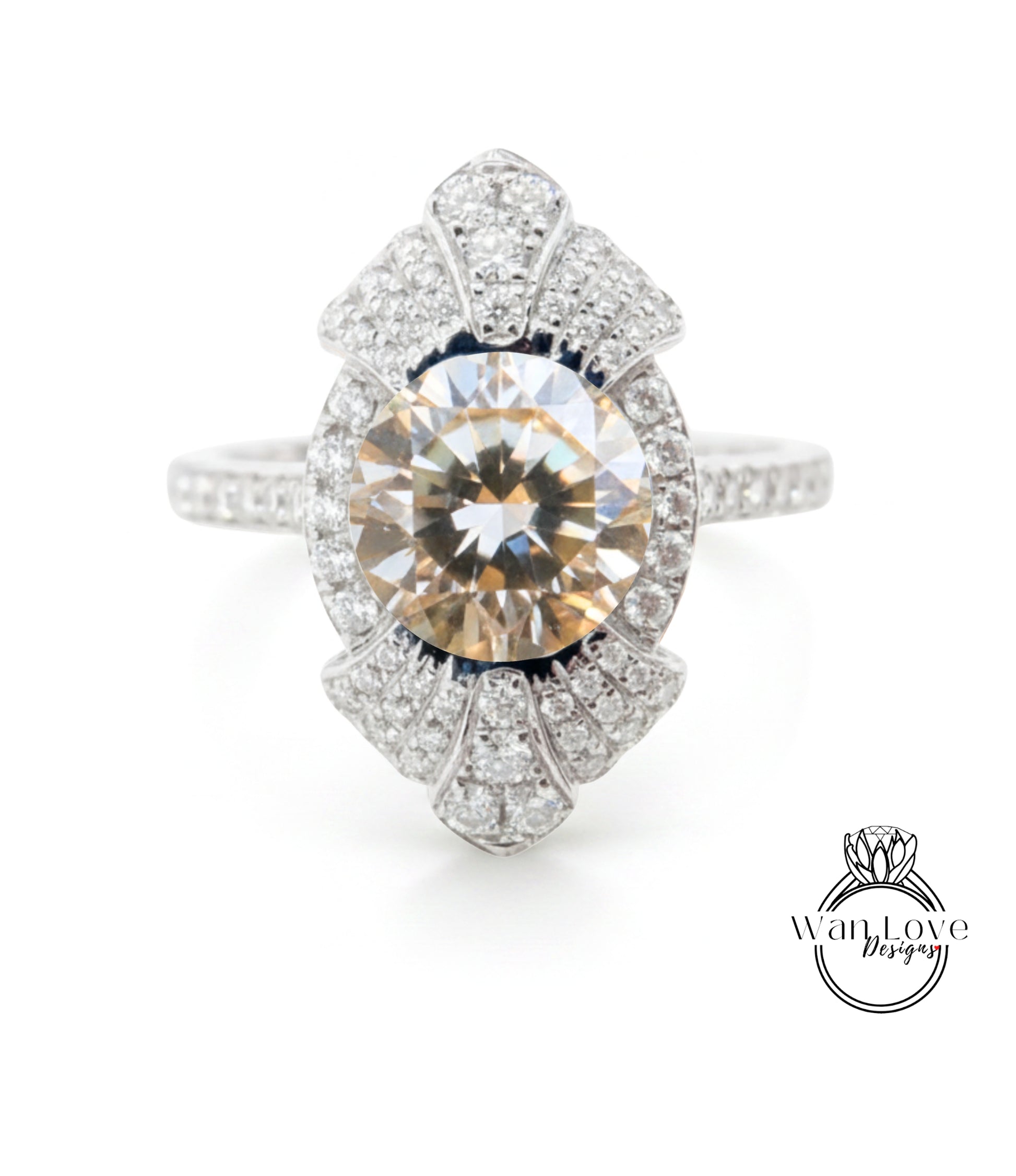 A stunning diamond engagement ring with a large, round brilliant-cut diamond at the center, surrounded by smaller diamonds and set in a silver band.