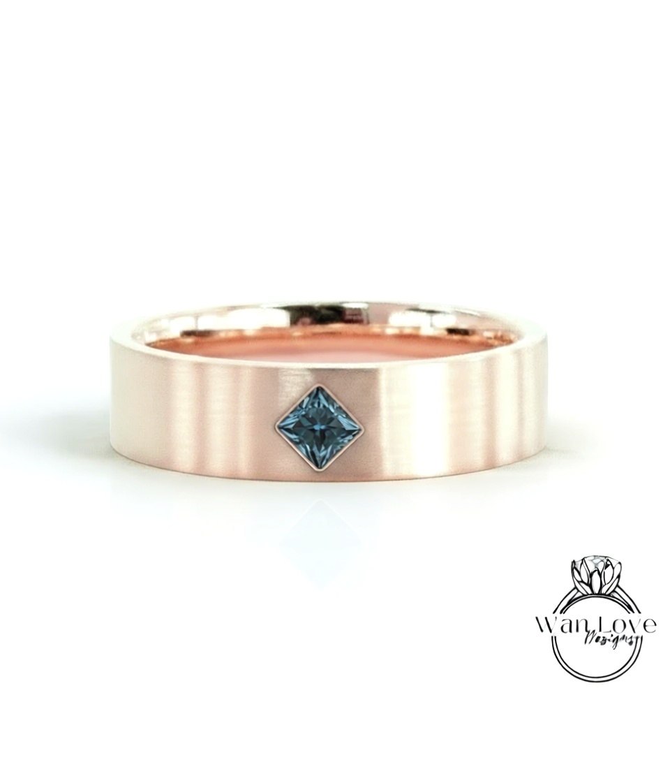 Gold Diamond Men's Band vintage princess cut kite set wedding ring unique Art Deco Geometric ring promise anniversary ring solid gold band