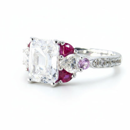 White Pink Sapphire Moissanite Ruby Emerald Round Heart Engagement Ring 3ct 9x7mm Custom Wedding White Gold Anniversary Gift-Ready to Ship
