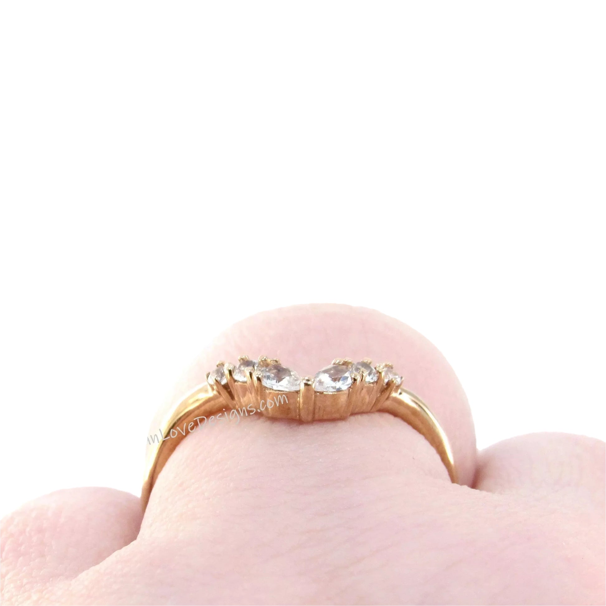 Art Deco Matching Rings/ White Sapphire Wedding Band/ Solid Rose Gold Dainty Bridal Ring/ Curved Design Women Ring/ Birthday Gift/ Ready