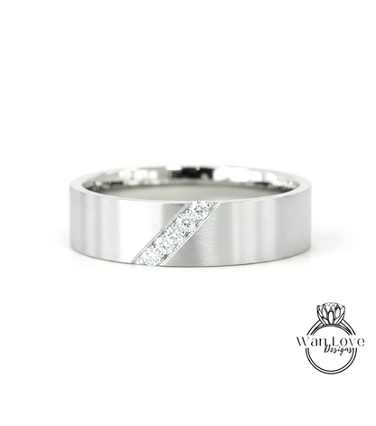 Diagonal Men's Sapphire Ring - Sapphire Ring Men - Diamonds Wedding Band - 5mm Band Moissanite - Unique Mens Band - 14k Gold - Ring For Men