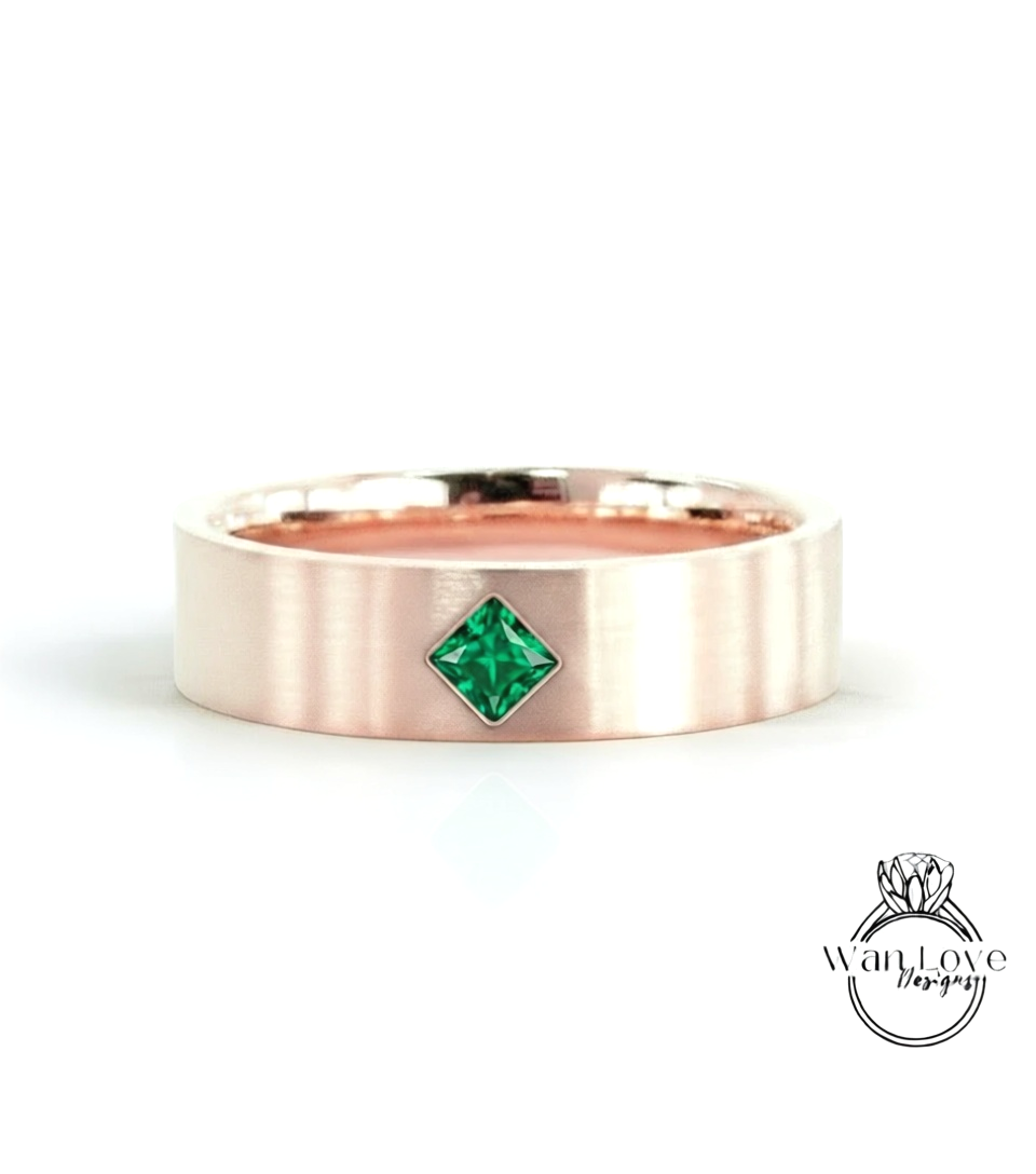 Gold Diamond Men's Band vintage princess cut kite set wedding ring unique Art Deco Geometric ring promise anniversary ring solid gold band