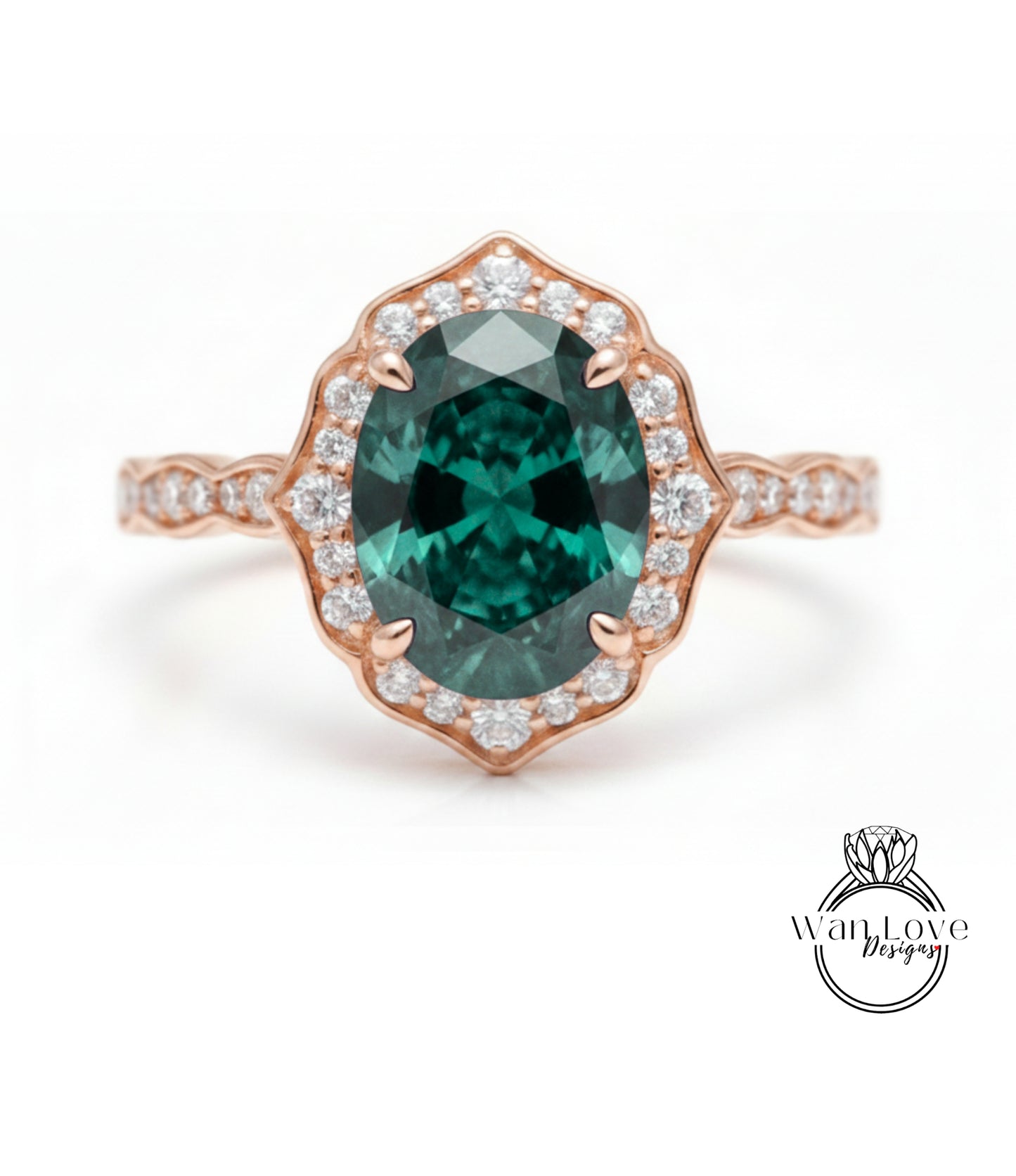 a beautiful engagement ring with a large oval-shaped gemstone set in a halo of smaller diamonds.