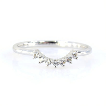 Ready to Ship White Gold White Sapphire Dainty Prong Minimalist Tiara Crown Curved Nesting Ring Wedding Band Wan Love Designs