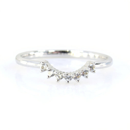 Dainty Bridal Jewelry/ Vintage Curved 7 gem Diamonds Matching Band/ Antique Wedding Ring/ 18K Gold Moissanite Women Ring/ Delicate Jewelry Wan Love Designs