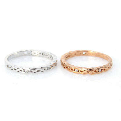 Celtic Knot Braided Diamond Wedding Ring Celtic Stacking Matching Ring Anniversary Gift For Women 14k Rose Gold Moissanite Diamond Band Wan Love Designs