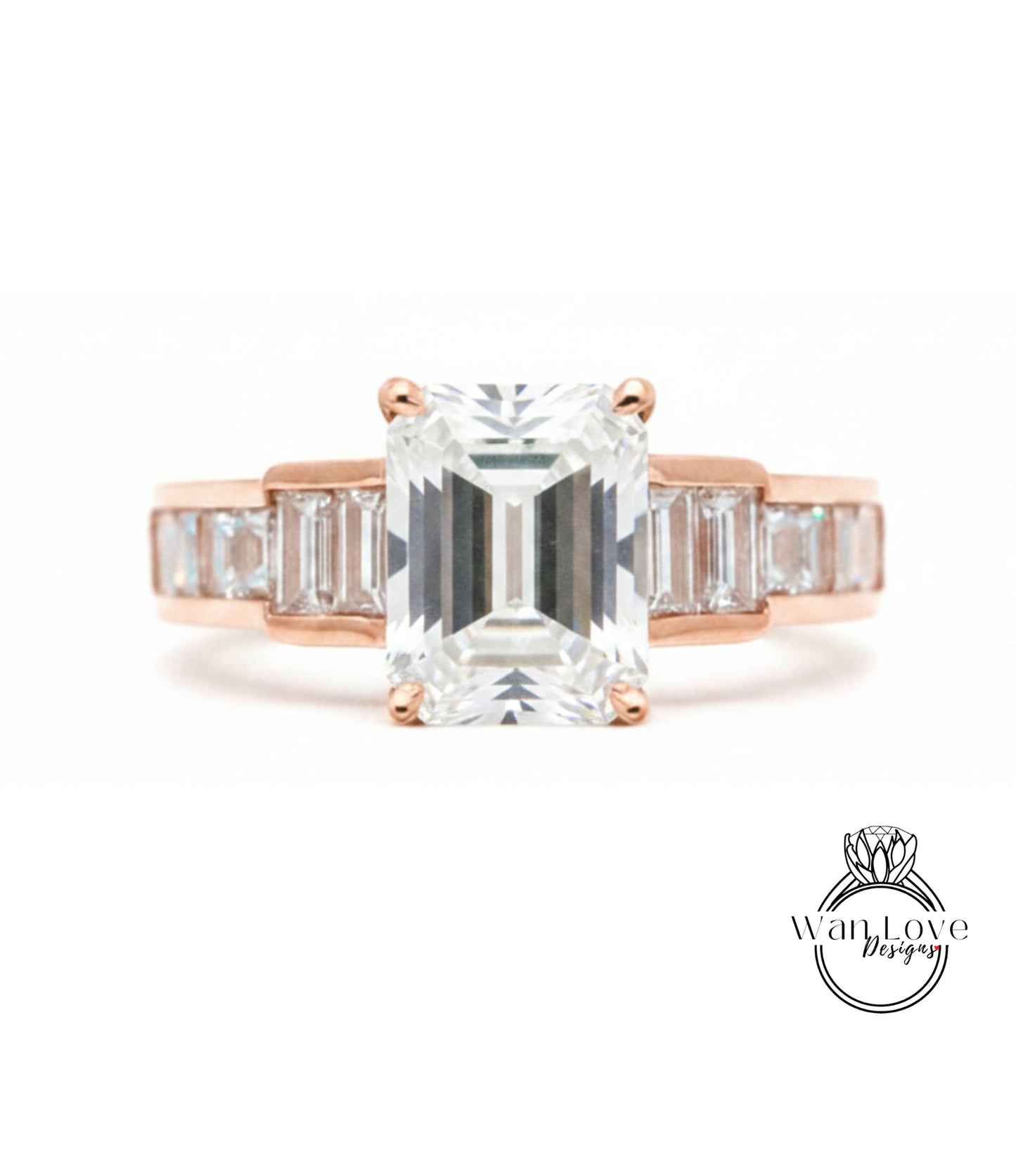 a beautiful engagement ring with a large, clear gemstone set in a rose gold band.
