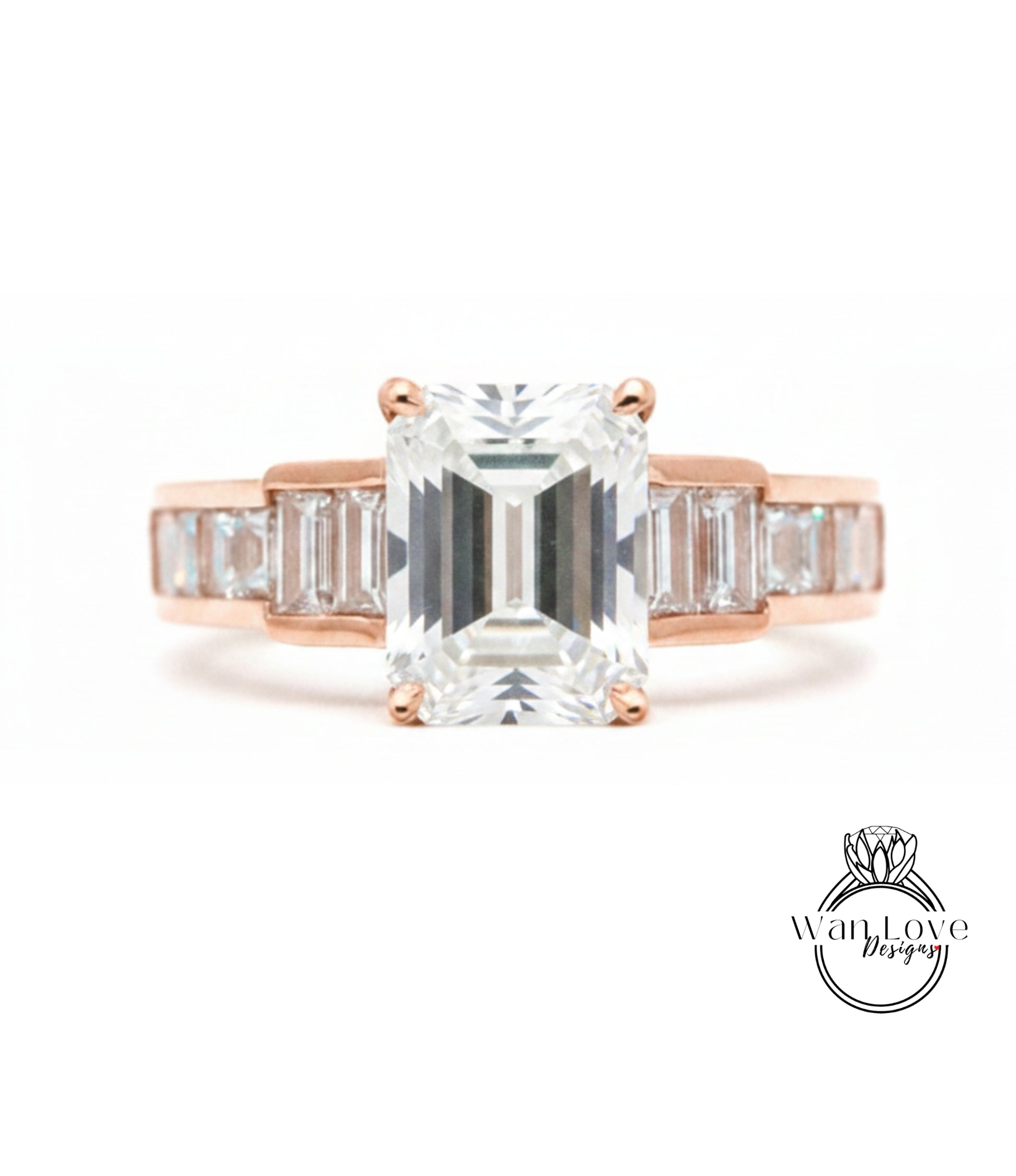 a beautiful engagement ring with a large, clear gemstone set in a rose gold band.