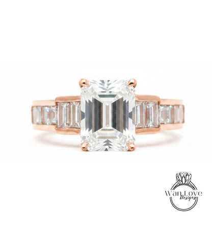 a beautiful engagement ring with a large, clear gemstone set in a rose gold band.