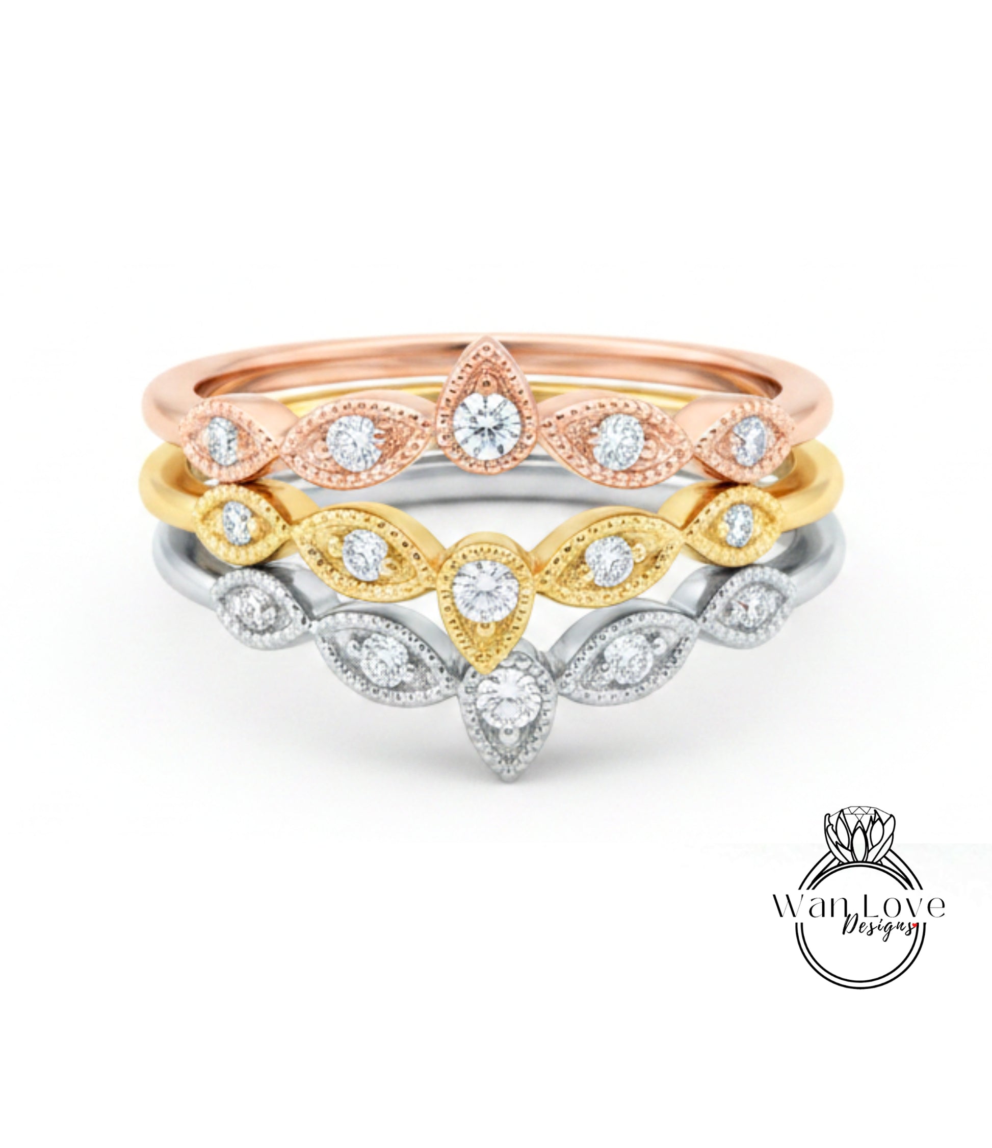 A ring with multiple tiers of diamond-encrusted designs, including a large central diamond surrounded by smaller diamonds.
