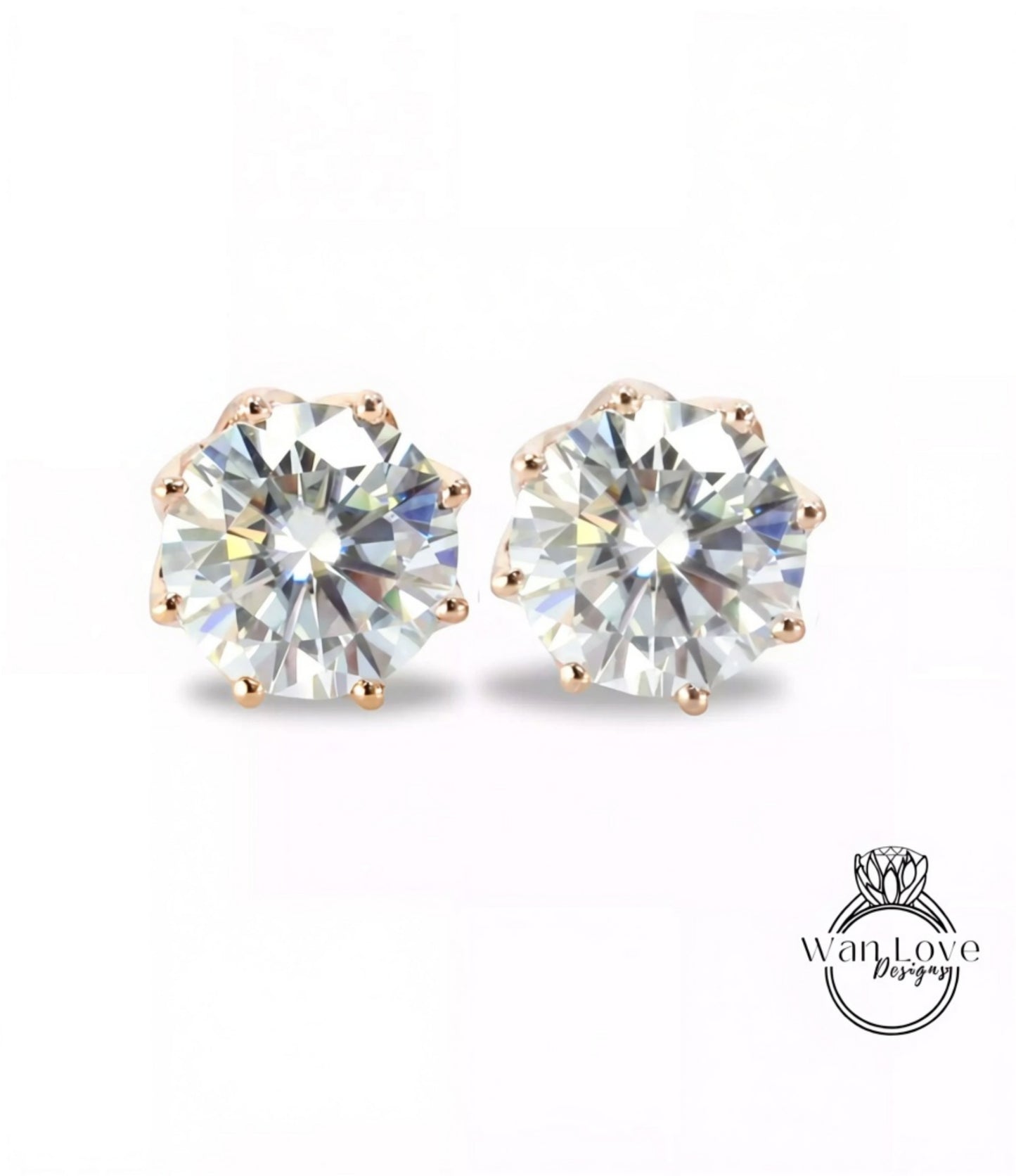 Moissanite Earrings 2ct miossanite studs 8 Prong Screw Back moissanite earrings Rose Gold moissanite earrings Anniversary Gift for her Ready Wan Love Designs