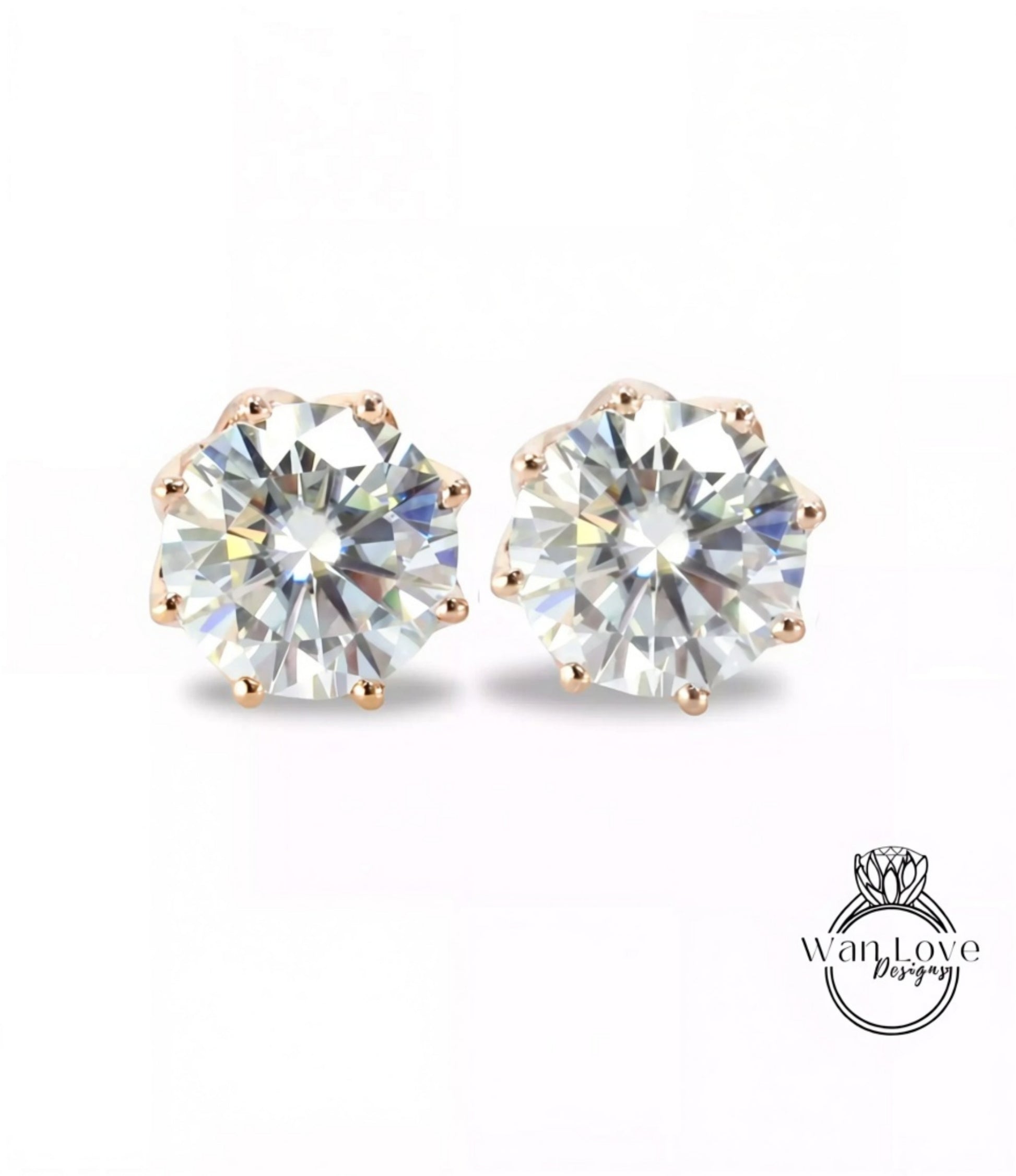 Moissanite Earrings 2ct miossanite studs 8 Prong Screw Back moissanite earrings Rose Gold moissanite earrings Anniversary Gift for her Ready Wan Love Designs