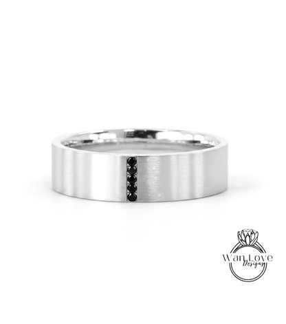 Solid gold men band flat wedding band Vintage Art deco Saphire band 14k solid white gold wedding band unique Bridal ring Anniversary Gift